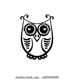 Vector hand drawn owl doodle, Black and white zentangle art illustration