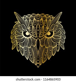 Vector hand drawn Owl face. Zentangle art. Ethnic patterned illustration for antistress coloring book, tattoo, poster, print, t-shirt.