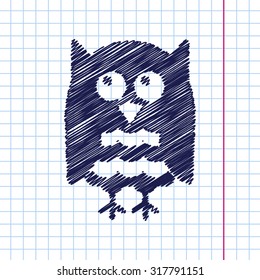 Vector hand drawn owl icon on copybook 