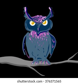 vector hand drawn owl sitting on the letters