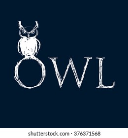 vector hand drawn owl sitting on the letters