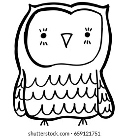 Vector hand drawn Owl sitting on branch. Black and white illustration for coloring book, tattoo, poster, print, t-shirt, cartoon