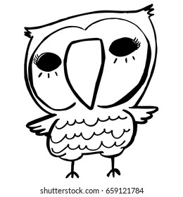 Vector hand drawn Owl sitting on branch. Black and white illustration for coloring book, tattoo, poster, print, t-shirt, cartoon