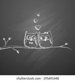 vector hand drawn owls on black chalkboard