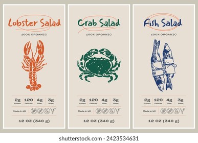 Vector hand drawn packaging label design template set for cafe or restaurant