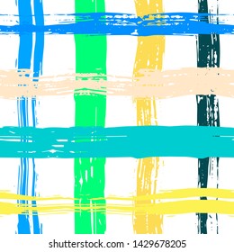 Vector hand drawn paint stripe seamless pattern. Striped square graphic background. Ink brush strokes. Grunge stripes, trendy hipster paintbrush line. Texture lines backdrop