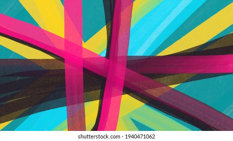 Vector hand drawn painting. Abstract art brush strokes of paint. Freehand painting on canvas. Color strips texture. Fragment of artwork. Spots of paint. Trend contemporary art. Colorful canvas.
