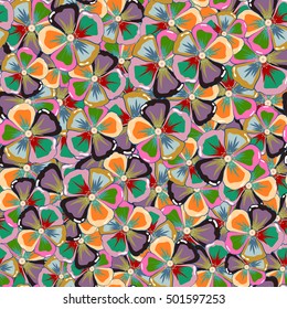 Vector hand drawn painting of abstract flowers, multicolored seamless pattern.