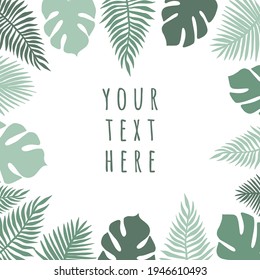 handgezeichnete Vektorgrafik-Palm und Monstera-Blätter Silhouette-Rahmenbanner einzeln auf weißem Hintergrund