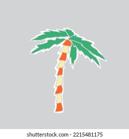 Vector Hand Drawn Palm Tree Sticker.