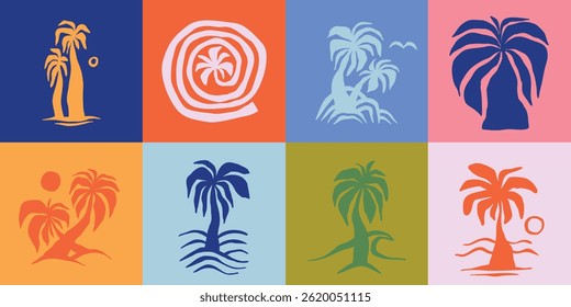 Vector hand drawn palms illustration, hippie boho palm tree surfer style doodle set, header banner design
