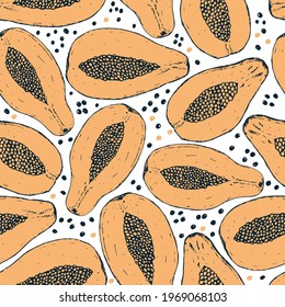Vector hand drawn papaya seamless pattern print background.