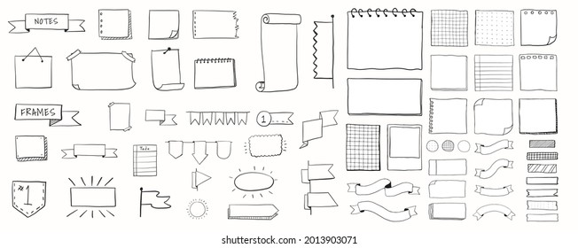 Vector hand drawn paper notes and reminder. Simple sketch notebook sheets for notes and reminders. Cute painted the outline with a pencil.