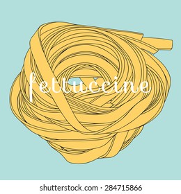Vector hand drawn pasta illustration. Fettuccine nest. Italian noodle illustration