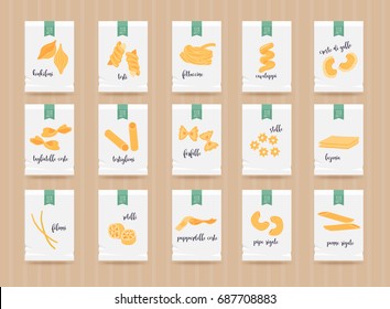 Vector hand drawn pasta mock up set. Different types of pasta.