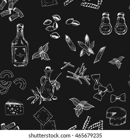 Vector hand drawn pasta pattern. Vintage line art illustration.