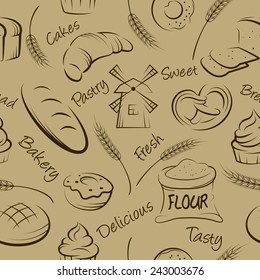 Vector hand drawn pastries seamless pattern. Can be used as wrapping paper.