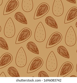 Vector hand drawn pattern with almonds for packaging, textile, interior, background and other designs