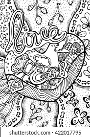 Vector hand drawn pattern. Anti stress coloring book page for adult. world environment day pattern. Sketch by trace