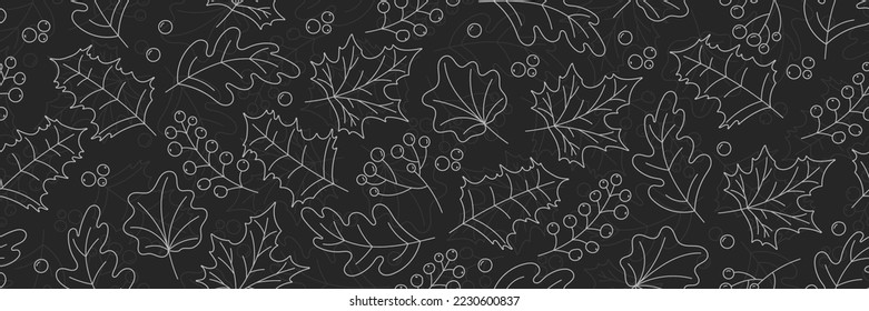 Vector hand drawn pattern with autumn elements on the dark gray background. Chalkboard imitation. Vector illustration