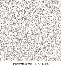 Vector hand drawn pattern of coffee seeds. Coffee beans seamless pattern on white background. Seamless coffe background with bean and seed of cafe. Simple coffee pattern with light texture