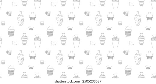 Vector hand drawn pattern for design. Ceramic linear vessels, vases, mugs, cups and jugs.