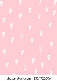 Vector hand drawn pattern with doodle hearts.