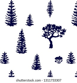 vector hand drawn pattern of forest shades isolated on white.