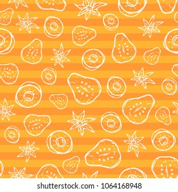 Vector hand drawn pattern with fruits and flowers