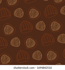 Vector hand drawn pattern with hazelnuts for packaging, textile, interior, background and other designs