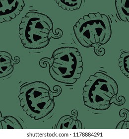 Vector hand drawn pattern on the theme of Halloween. Pattern with Halloween symbols . Background for use in design  web site  packing  textile  fabric