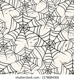 Vector hand drawn pattern on the theme of Halloween. Pattern with Halloween symbols . Background for use in design  web site  packing  textile  fabric