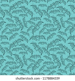 Vector hand drawn pattern on the theme of Halloween. Pattern with Halloween symbols . Background for use in design  web site  packing  textile  fabric