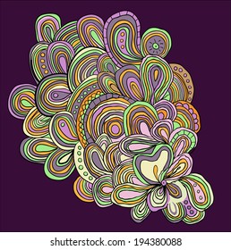 vector hand drawn pattern on dark violet background