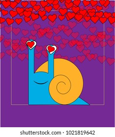 Vector hand drawn pattern with stylized cartoon snails on the light background. Valentines day card with love snails. funny snail cartoon greeting card. Wide application of postcards I love you