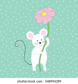 Vector hand drawn pattern with stylized cartoon mouse on the light background. Valentines day card with love mouse.