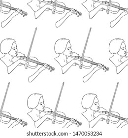 Vector hand drawn pattern with woman playing on the violin isolated. Template for card, poster. banner, print for t-shirt, pin, badge, patch.