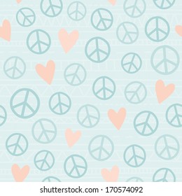 Vector hand drawn peace   love seamless pattern