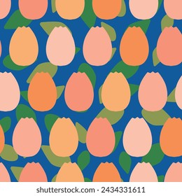 vector hand drawn peach coloured tulips seamless pattern