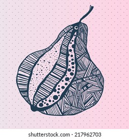 Vector hand drawn pear with polka dot