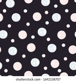 Vector hand drawn pearls on dark. Seamless background. Outline illustration. Wrapping paper, cover