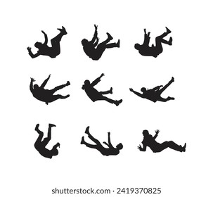 vector hand drawn  people falling down silhouette 