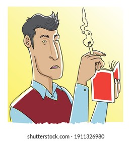 vector hand drawn of people reading a book with smoke a cigar
