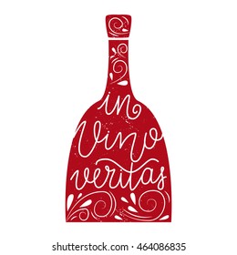 Vector hand drawn phrase  - In vino veritas - The truth is in wine. Unique template for banner, poster, greeting card. Lettering background