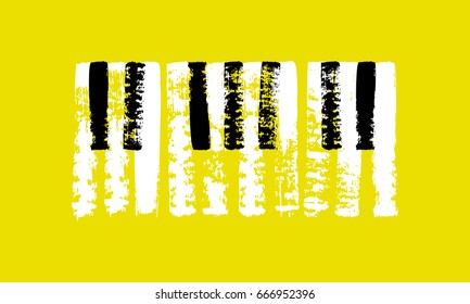 Vector hand drawn piano keyboard. Abstract brush strokes with paint texture.