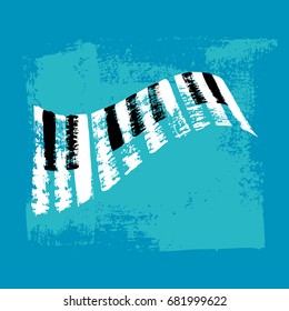 Vector hand drawn piano keyboard. Abstract brush strokes with paint texture.