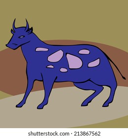 Vector hand drawn picture of cartoon blue cow