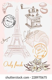vector hand drawn picture of coffee theme