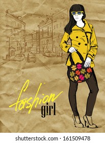 vector hand drawn picture of fashion girl