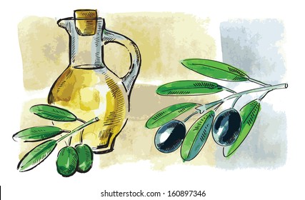 vector hand drawn picture of olive oil